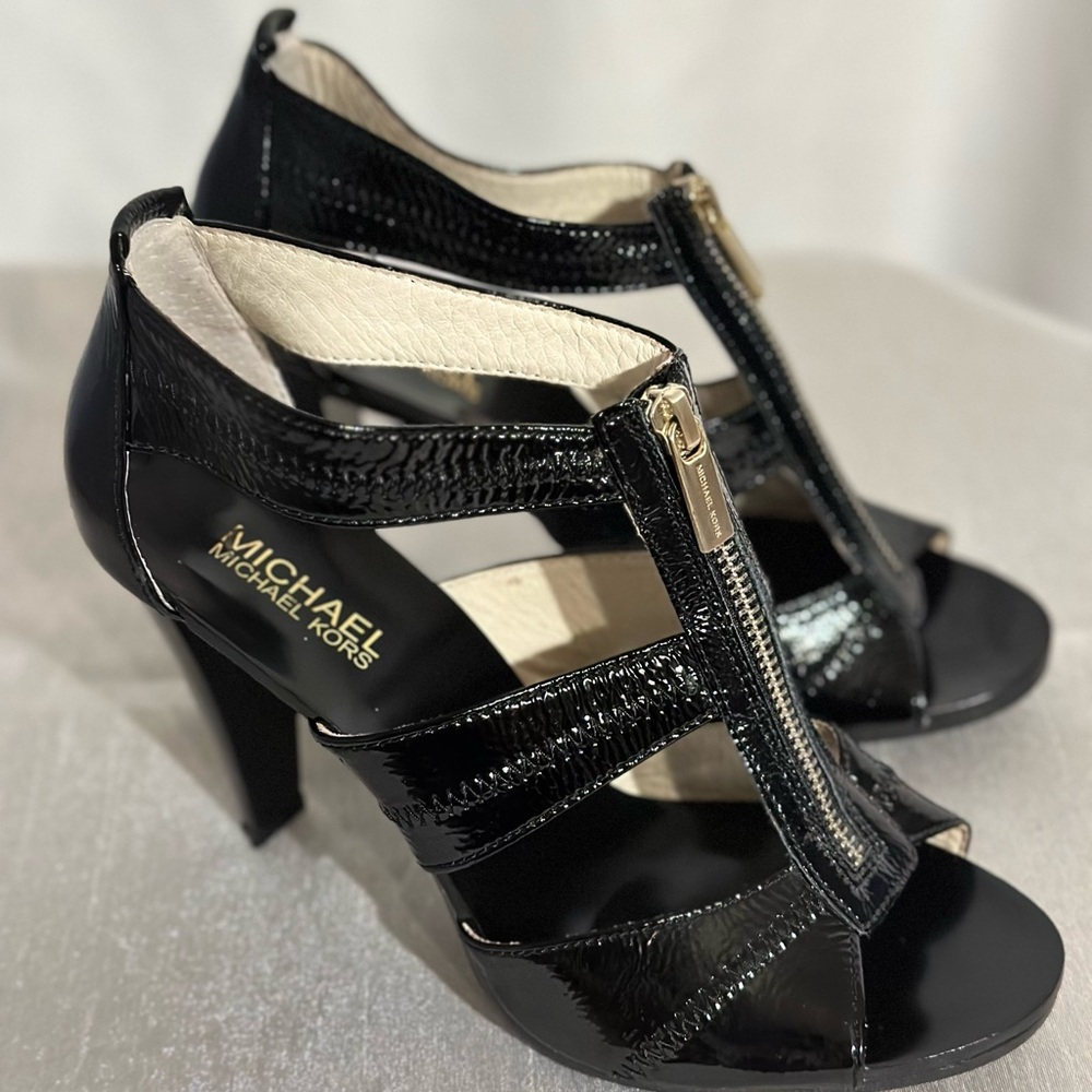 Michael Kors Black Gladiator Heels with Zipper Detail